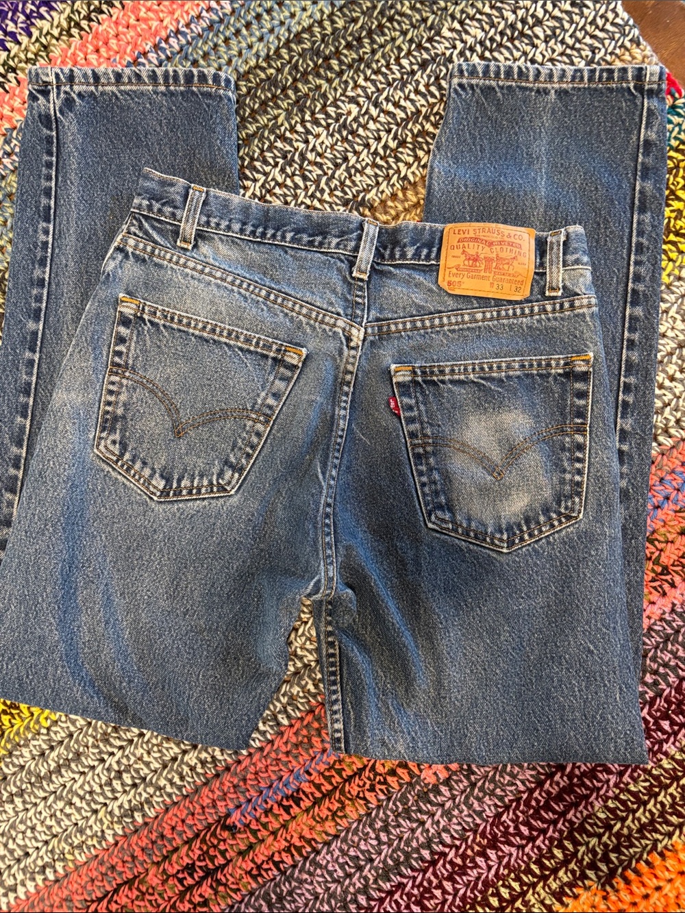 Very loved worn in 505 Levi's Men's Dark Blue Straight-Leg Denim Jeans 33/32